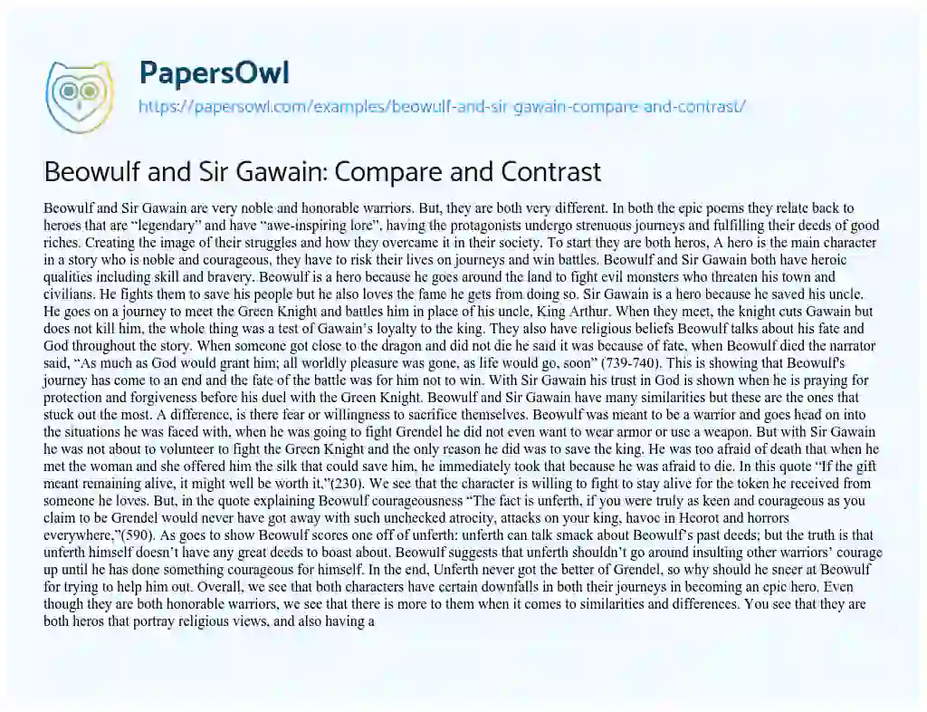 Beowulf and Sir Gawain: Compare and Contrast essay