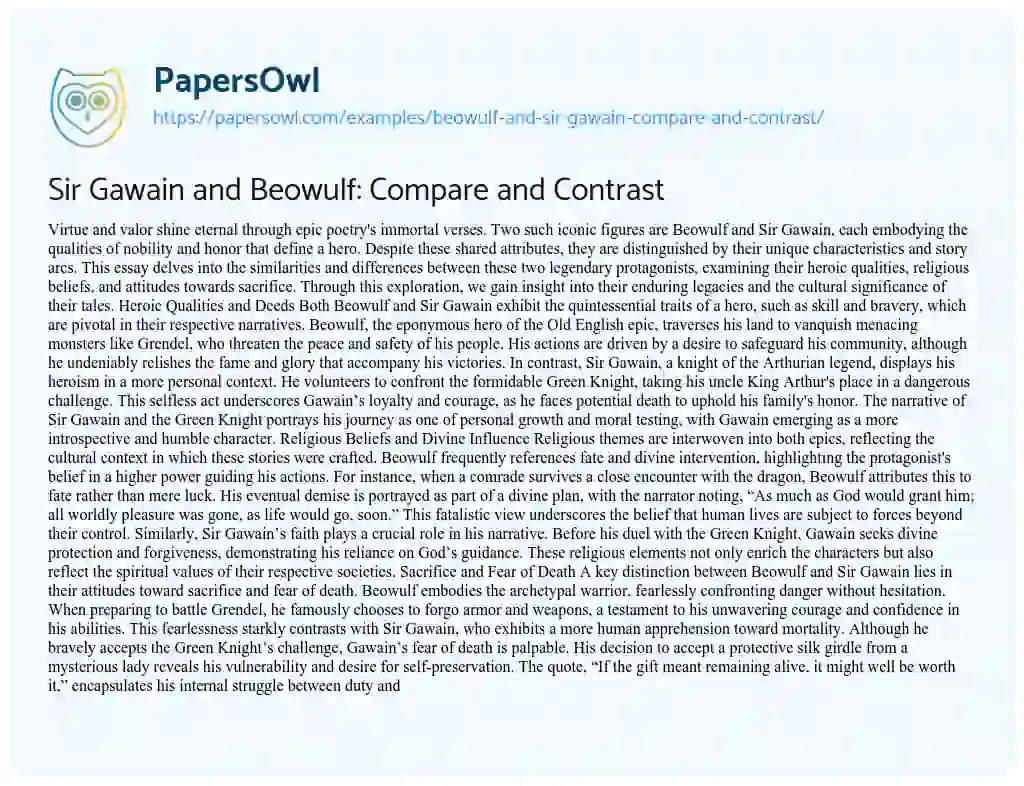 Essay on Beowulf and Sir Gawain: Compare and Contrast