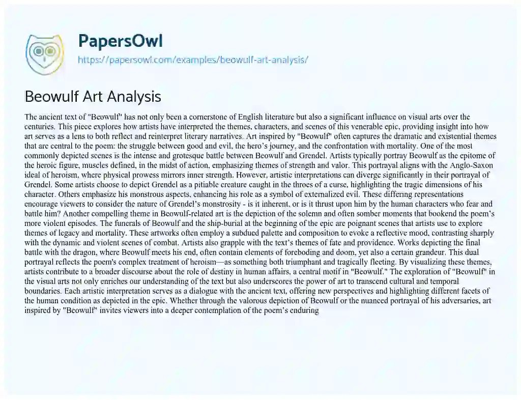 Essay on Beowulf Art Analysis