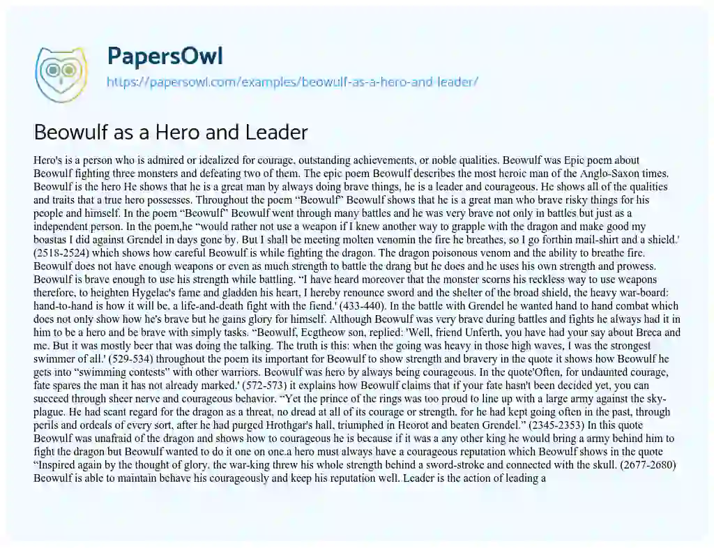 Essay on Beowulf as a Hero and Leader