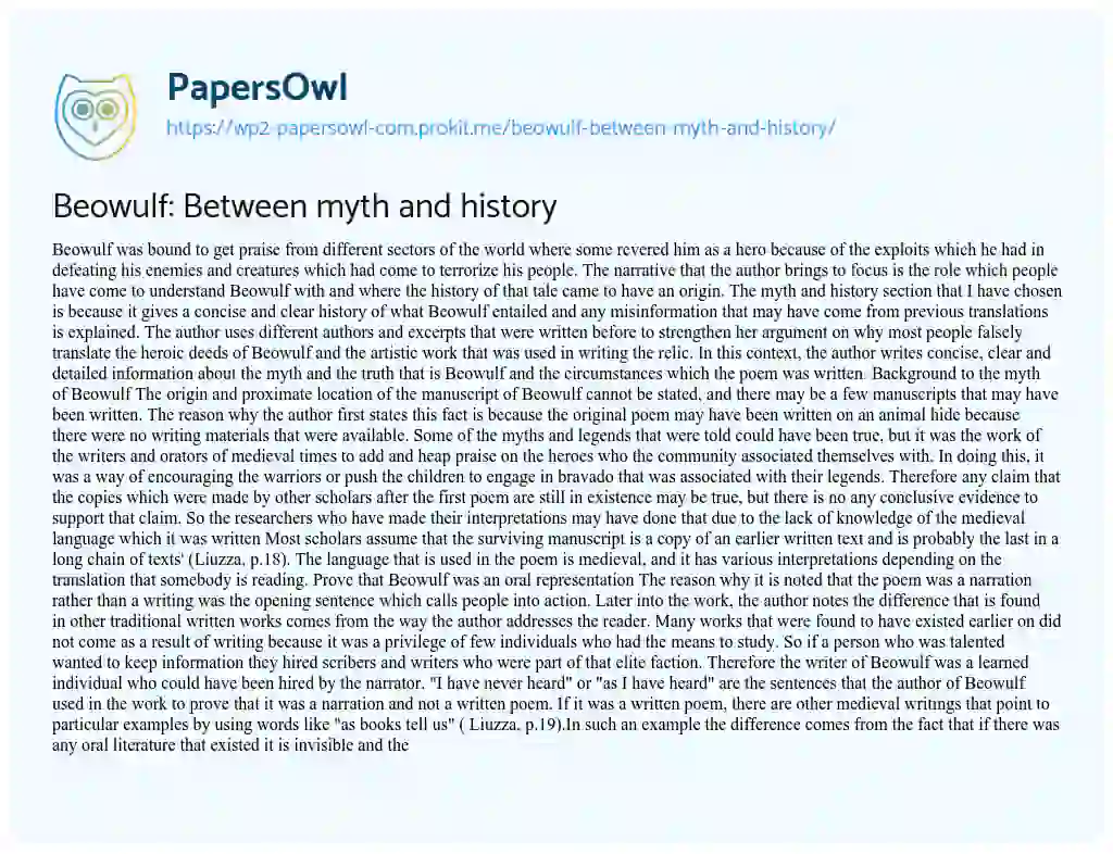 Essay on Beowulf: between Myth and History