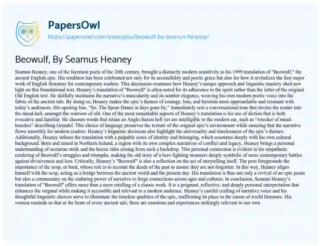 Essay on Beowulf, by Seamus Heaney