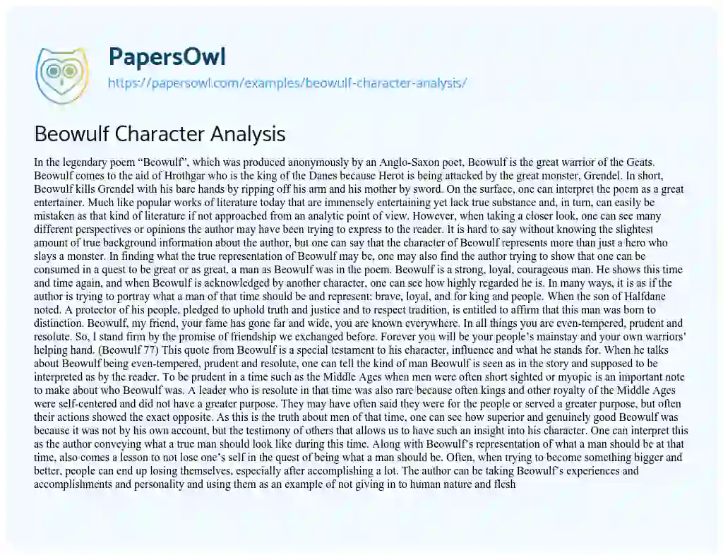 Essay on Beowulf Character Analysis