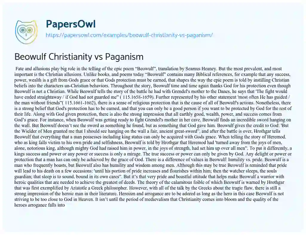 christianity and paganism in beowulf essay
