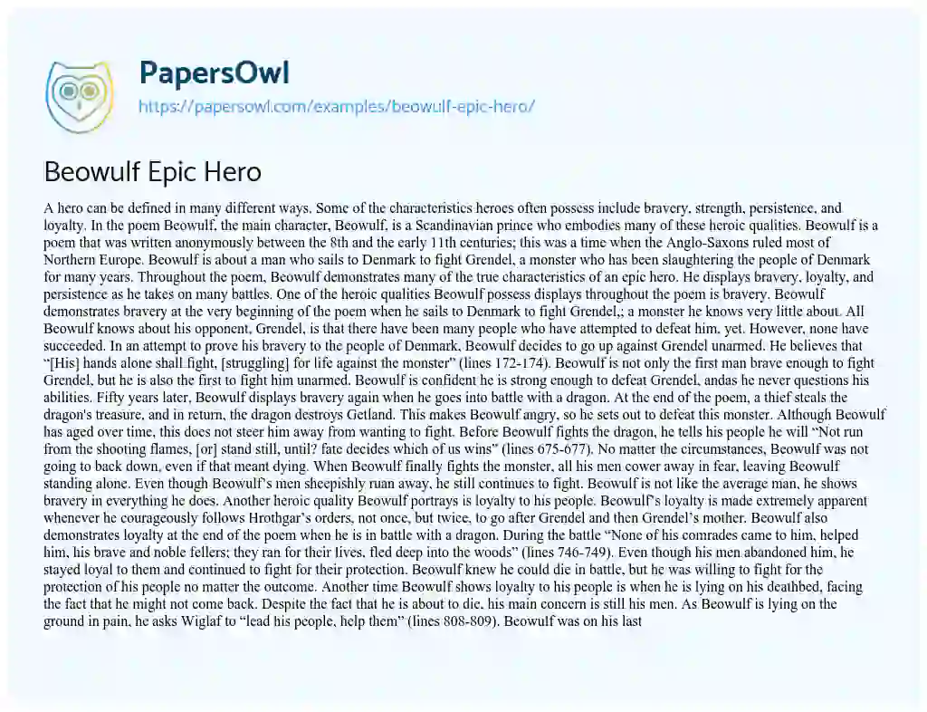 Beowulf Epic Hero essay