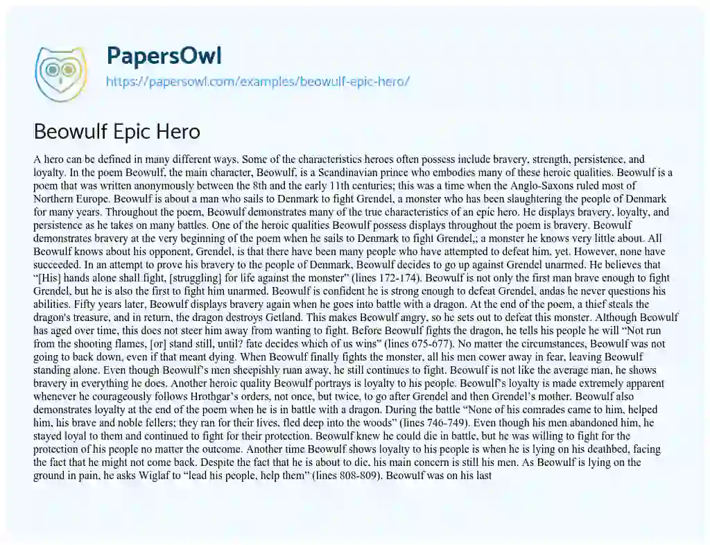 essays on beowulf being an epic hero