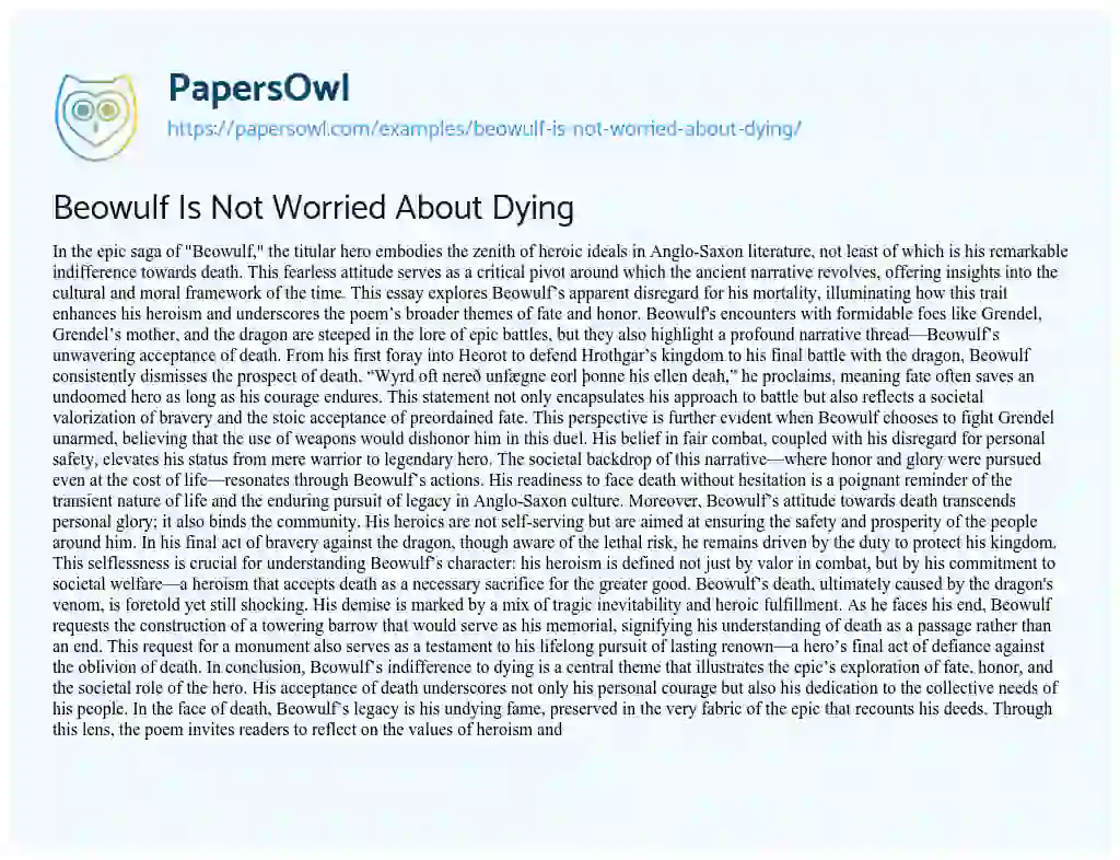 Essay on Beowulf is not Worried about Dying
