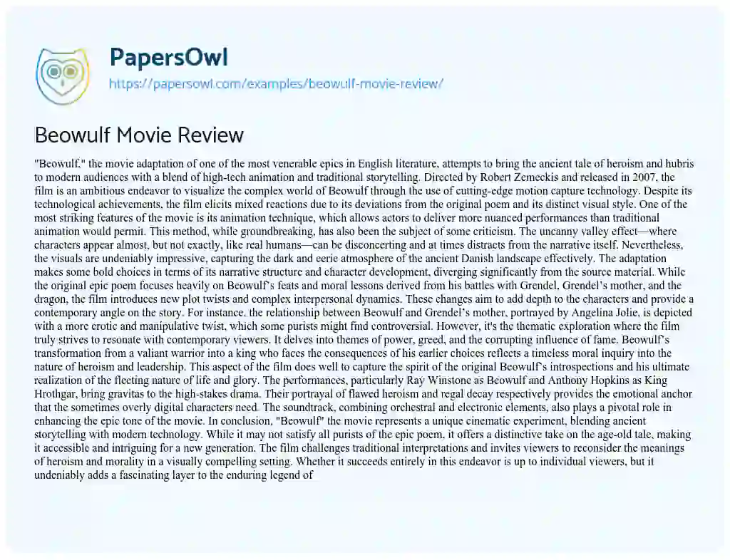 Essay on Beowulf Movie Review