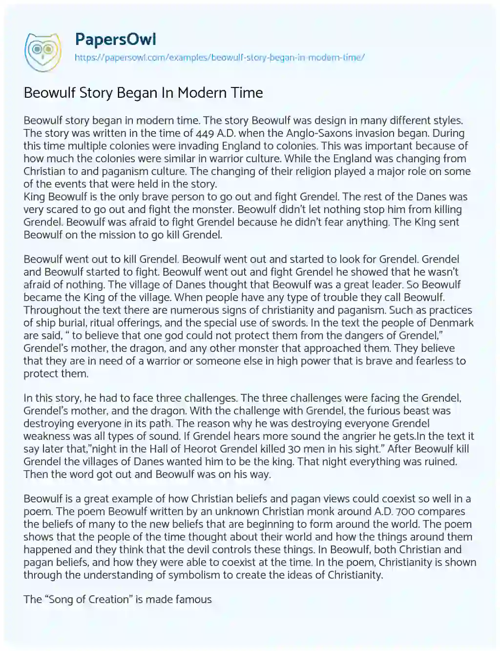 Beowulf Story Began in Modern Time essay