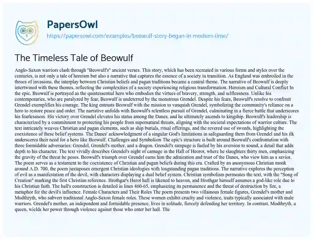 Essay on Beowulf Story Began in Modern Time