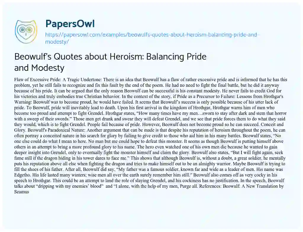 Essay on Beowulf’s Quotes about Heroism: Balancing Pride and Modesty