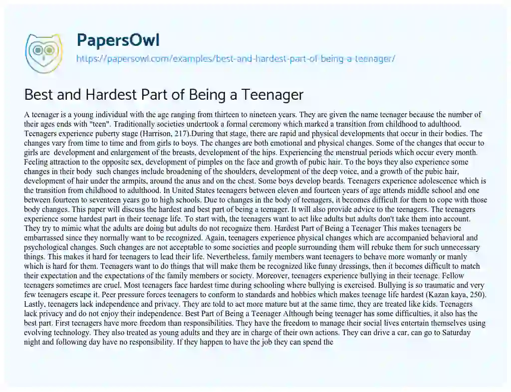 Essay on Best and Hardest Part of being a Teenager