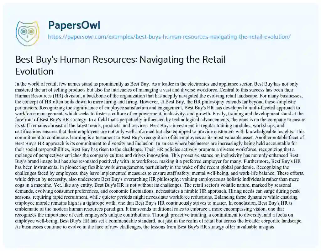 Essay on Best Buy’s Human Resources: Navigating the Retail Evolution