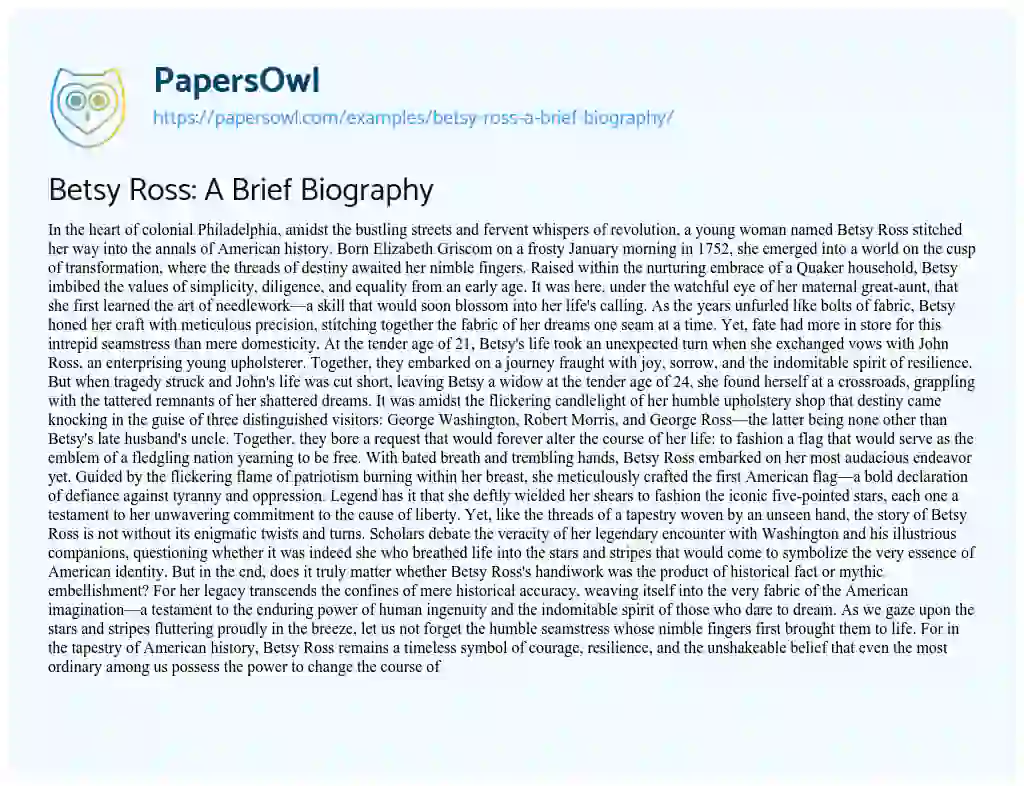 Essay on Betsy Ross: a Brief Biography