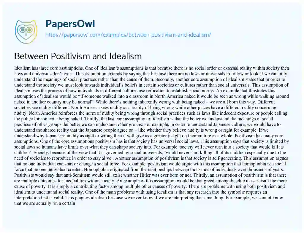 Essay on Between Positivism and Idealism