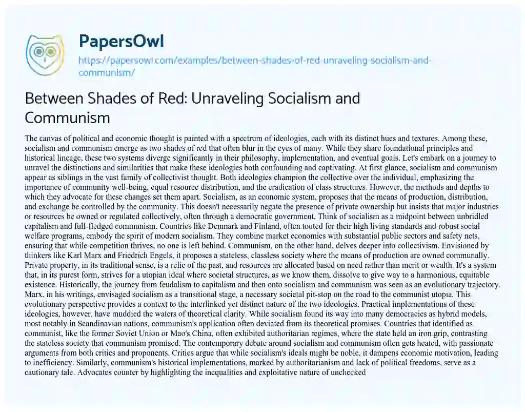 Essay on Between Shades of Red: Unraveling Socialism and Communism
