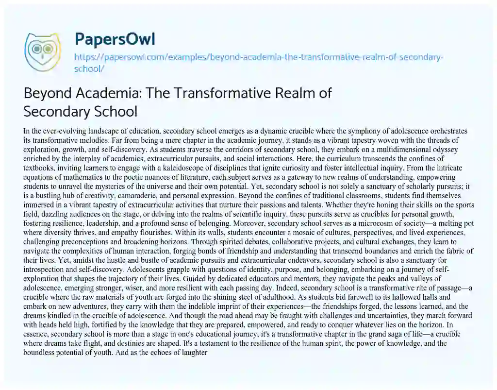 Essay on Beyond Academia: the Transformative Realm of Secondary School