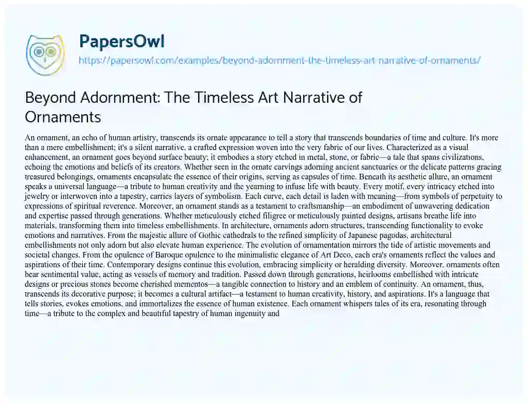 Essay on Beyond Adornment: the Timeless Art Narrative of Ornaments
