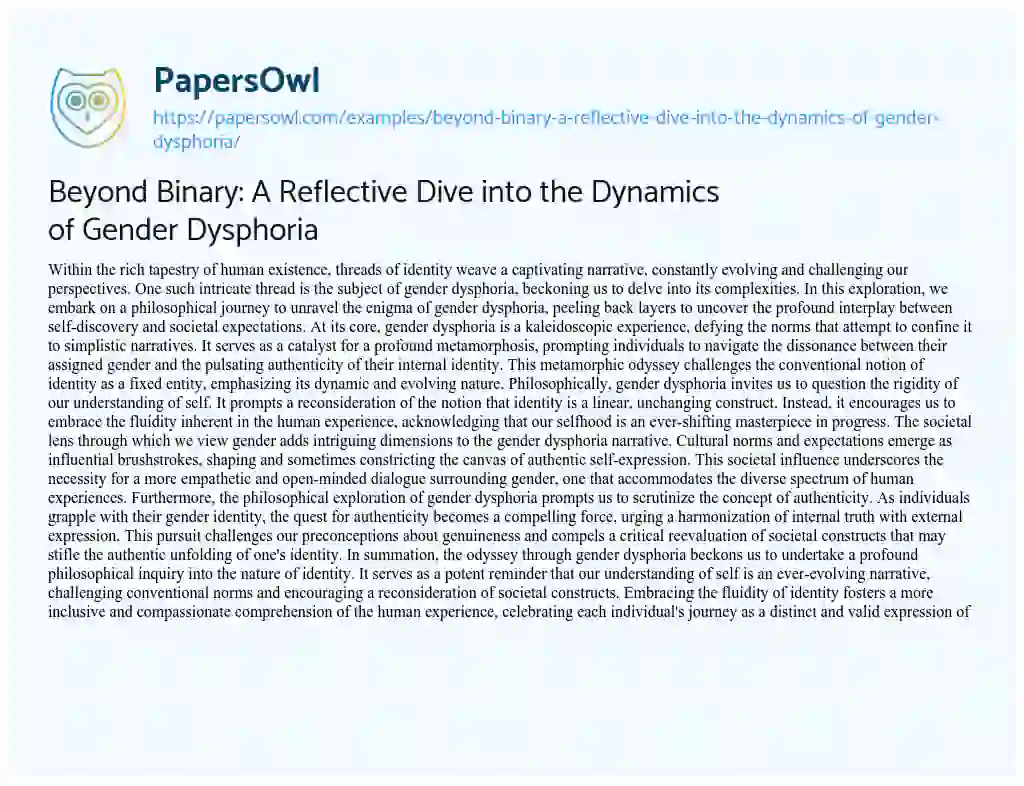 Essay on Beyond Binary: a Reflective Dive into the Dynamics of Gender Dysphoria