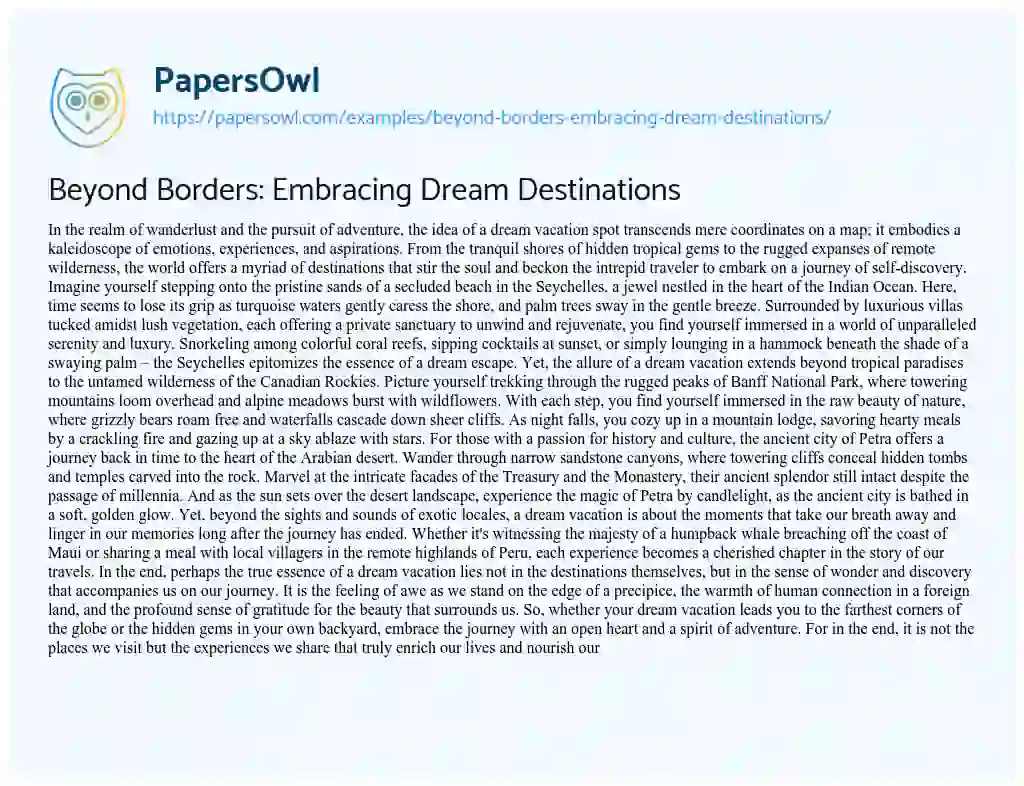 Essay on Beyond Borders: Embracing Dream Destinations
