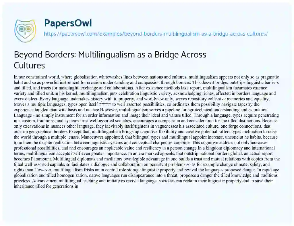 Essay on Beyond Borders: Multilingualism as a Bridge Across Cultures