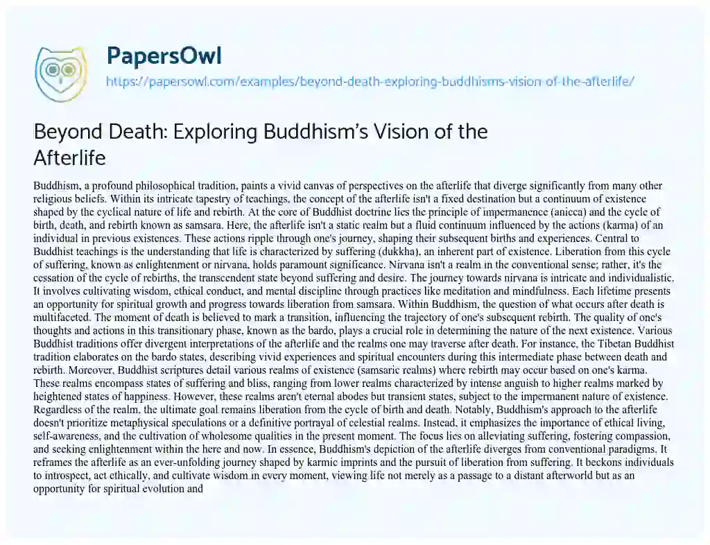 Essay on Beyond Death: Exploring Buddhism’s Vision of the Afterlife