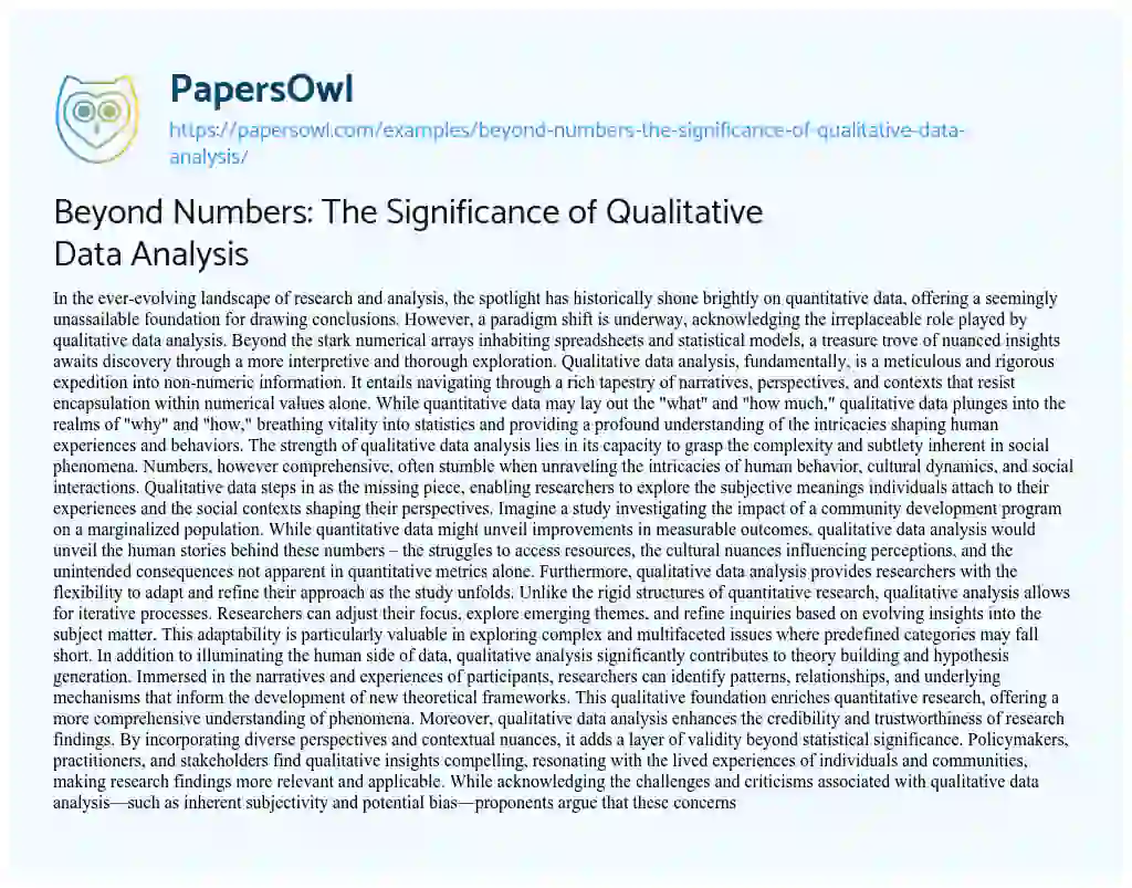 Essay on Beyond Numbers: the Significance of Qualitative Data Analysis