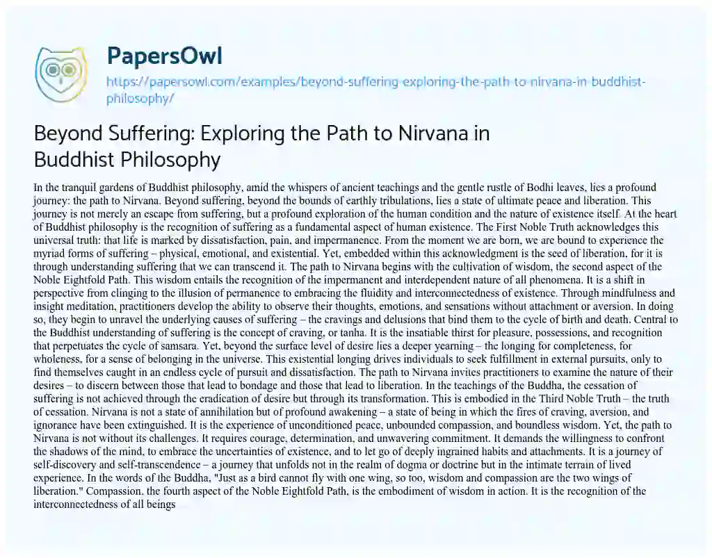 Essay on Beyond Suffering: Exploring the Path to Nirvana in Buddhist Philosophy