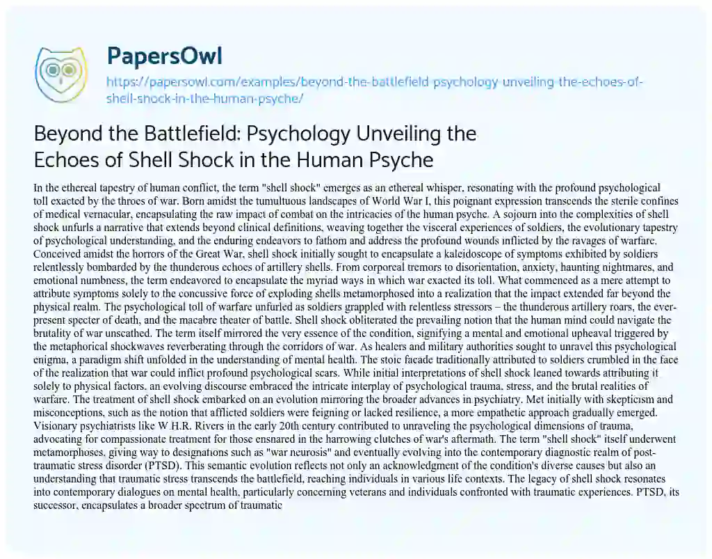 Essay on Beyond the Battlefield: Psychology Unveiling the Echoes of Shell Shock in the Human Psyche