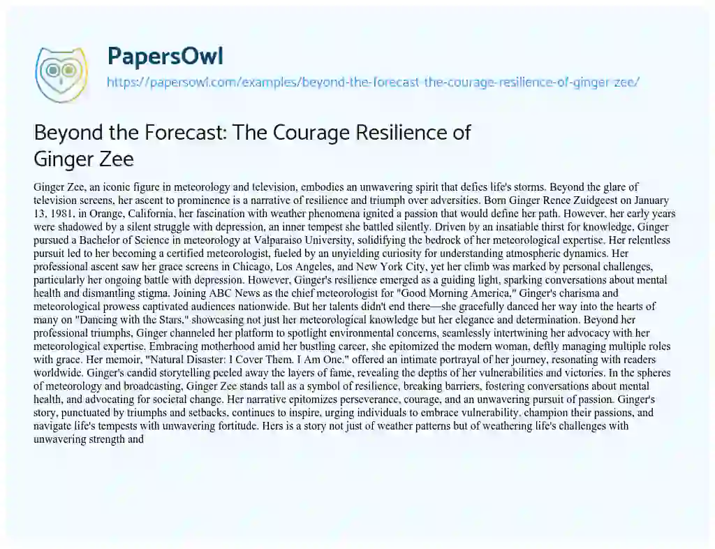 Essay on Beyond the Forecast: the Courage Resilience of Ginger Zee