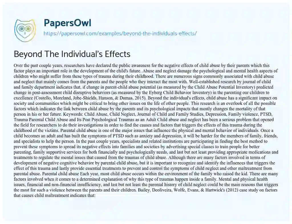 Essay on Beyond the Individual’s Effects