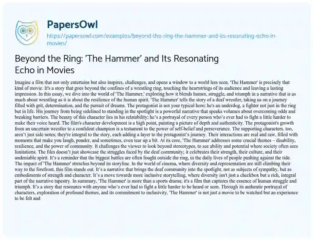 Essay on Beyond the Ring: ‘The Hammer’ and its Resonating Echo in Movies