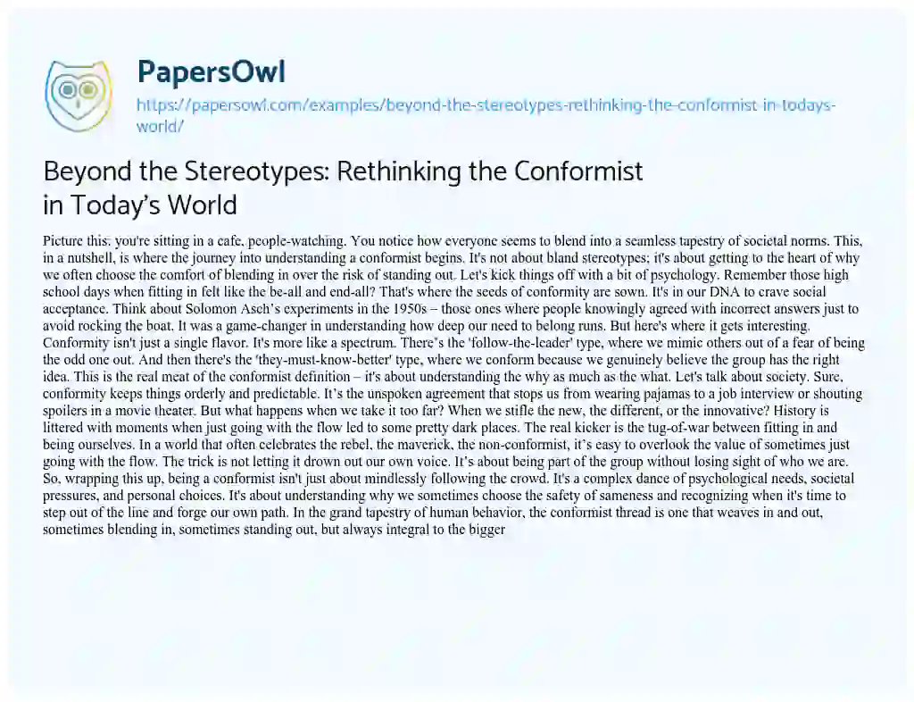 Essay on Beyond the Stereotypes: Rethinking the Conformist in Today’s World