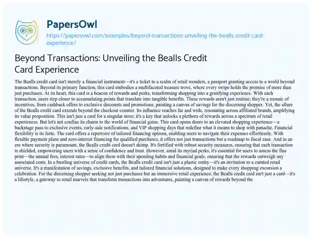 Essay on Beyond Transactions: Unveiling the Bealls Credit Card Experience