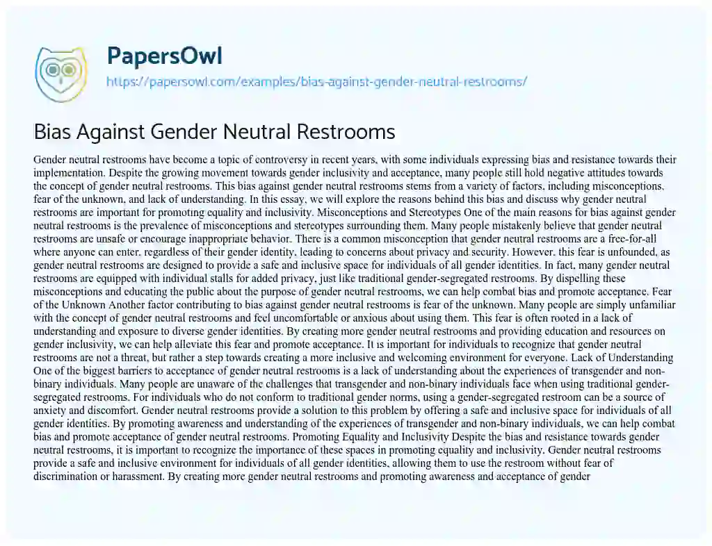 Essay on Bias Against Gender Neutral Restrooms