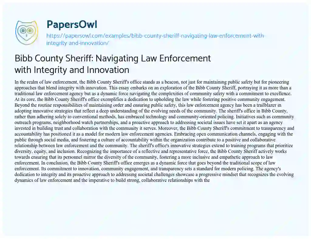 Essay on Bibb County Sheriff: Navigating Law Enforcement with Integrity and Innovation