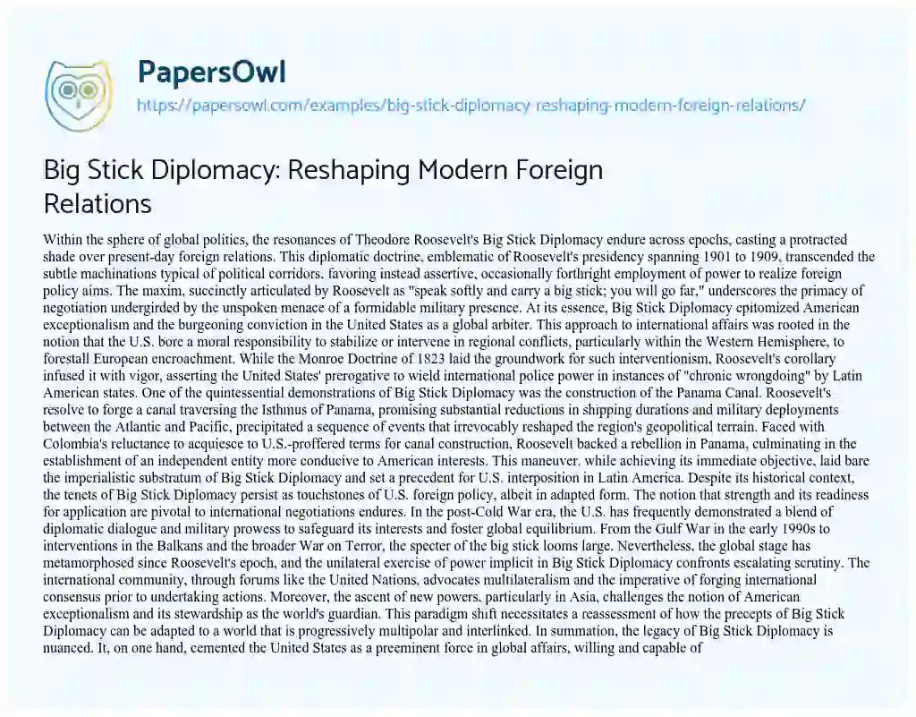 Essay on Big Stick Diplomacy: Reshaping Modern Foreign Relations