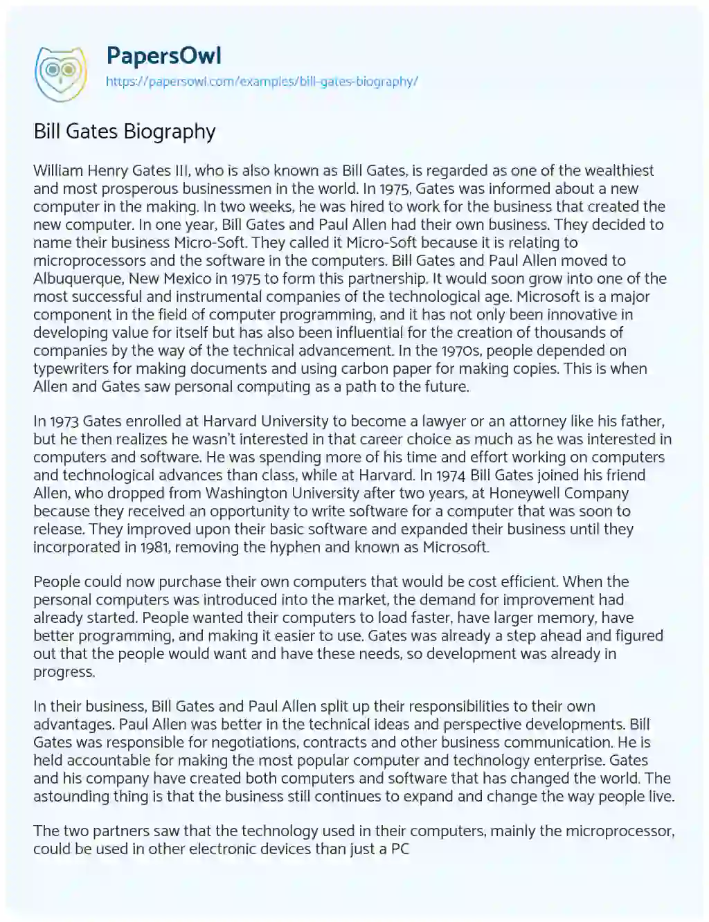 Essay on Bill Gates Biography