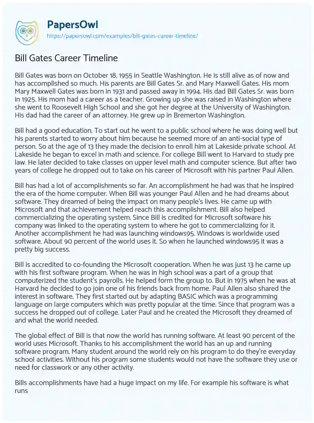 Essay on Bill Gates Career Timeline