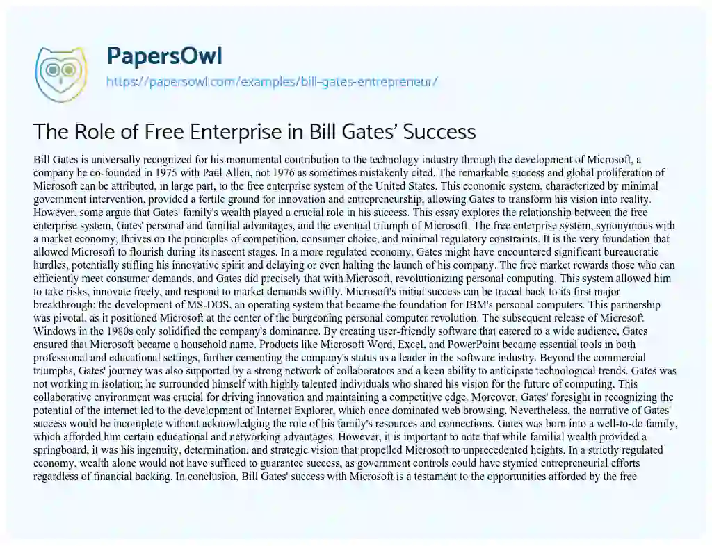 Essay on Bill Gates Entrepreneur