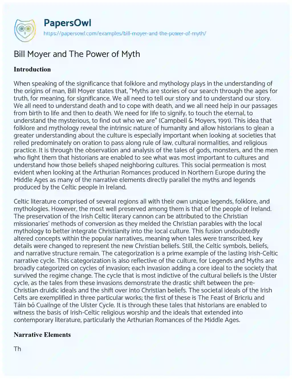 Essay on Bill Moyer and the Power of Myth