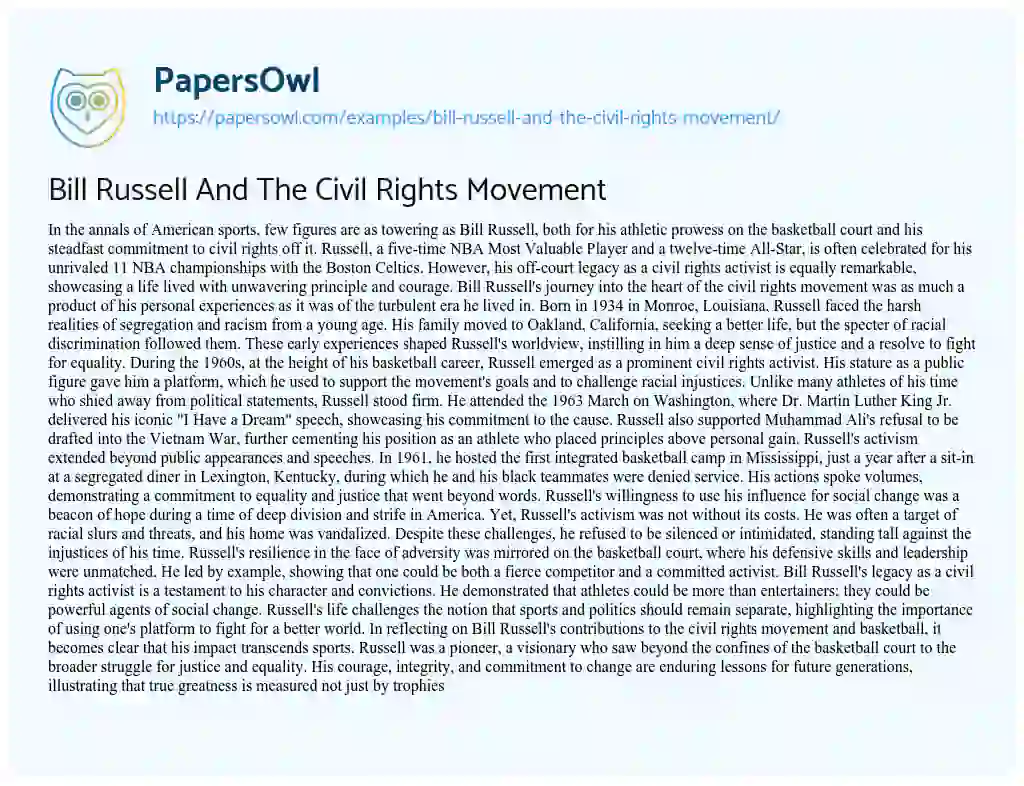 Essay on Bill Russell and the Civil Rights Movement