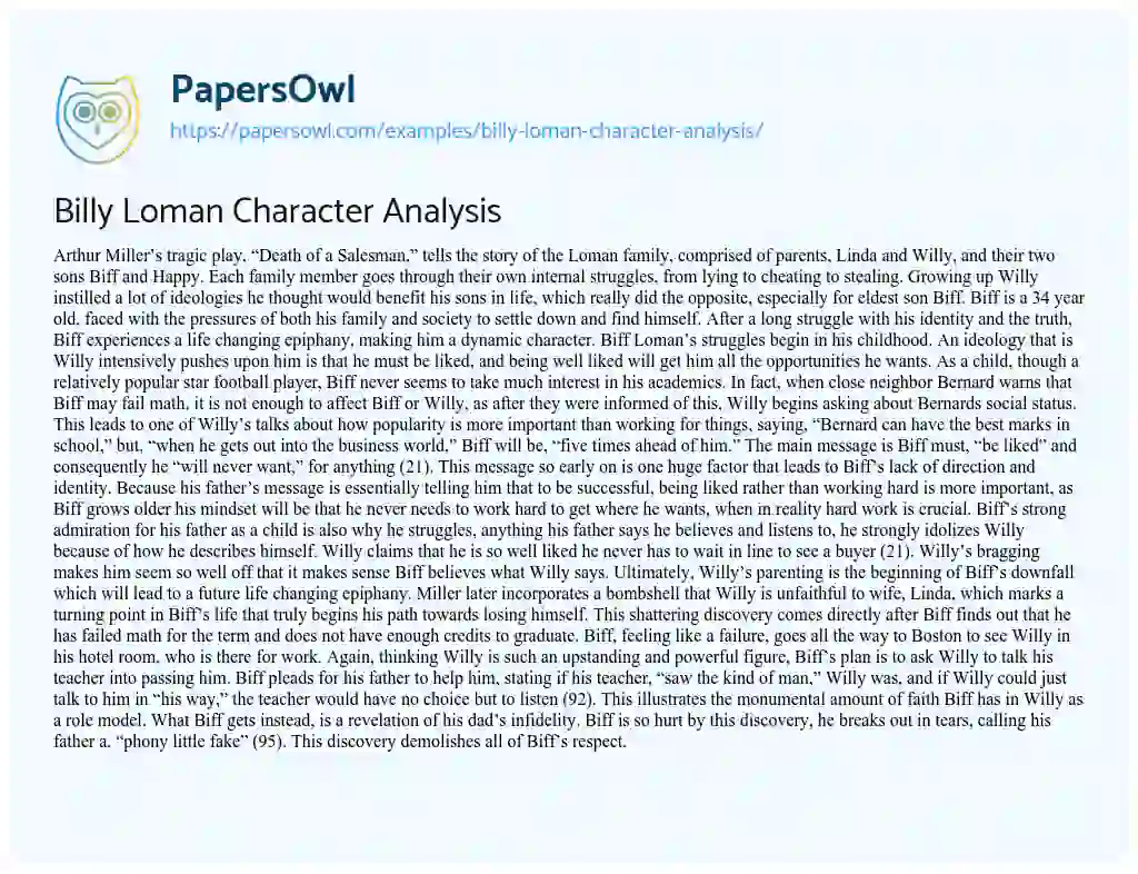 Essay on Billy Loman Character Analysis