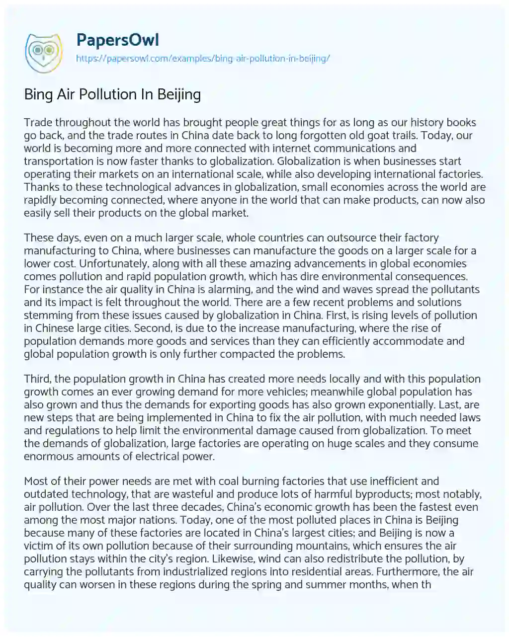 Essay on Bing Air Pollution in Beijing