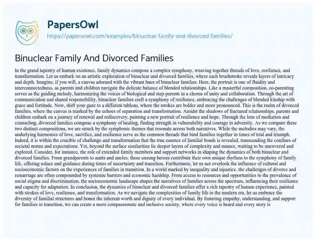 Essay on Binuclear Family and Divorced Families