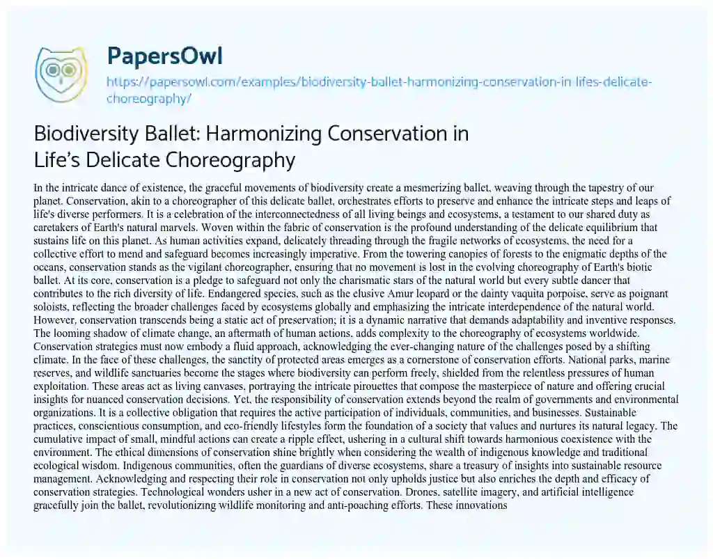 Essay on Biodiversity Ballet: Harmonizing Conservation in Life’s Delicate Choreography
