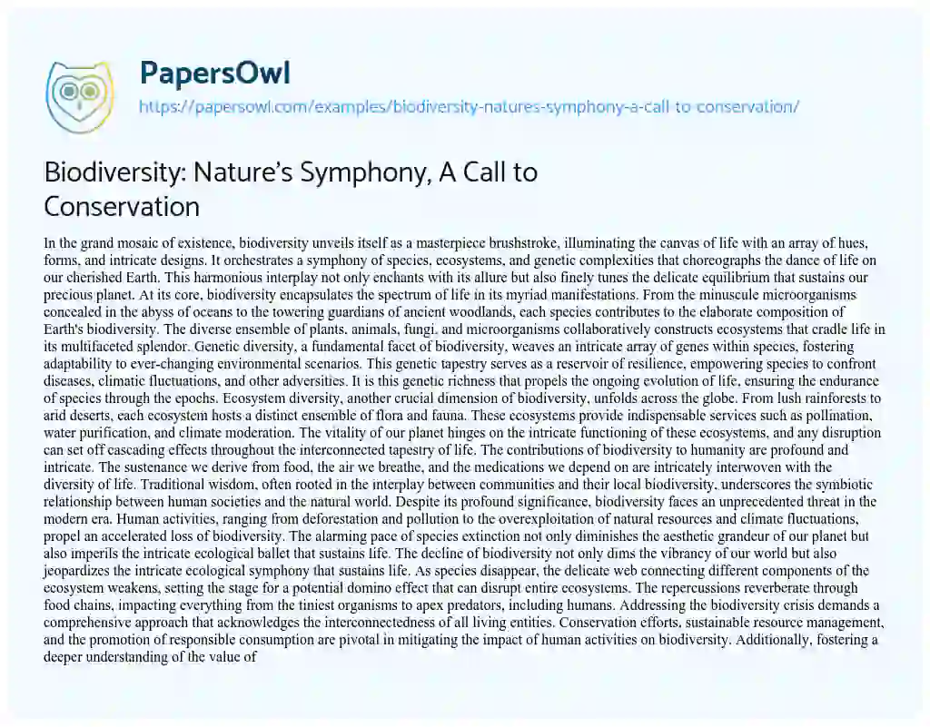 Essay on Biodiversity: Nature’s Symphony, a Call to Conservation