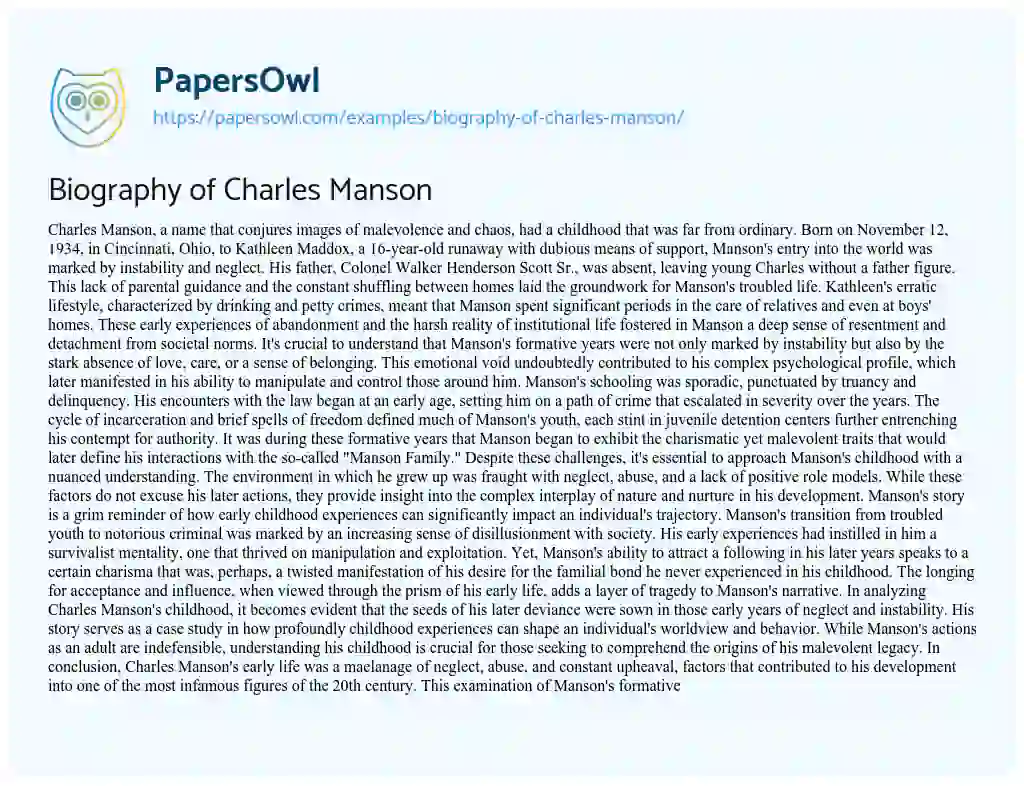Essay on Biography of Charles Manson