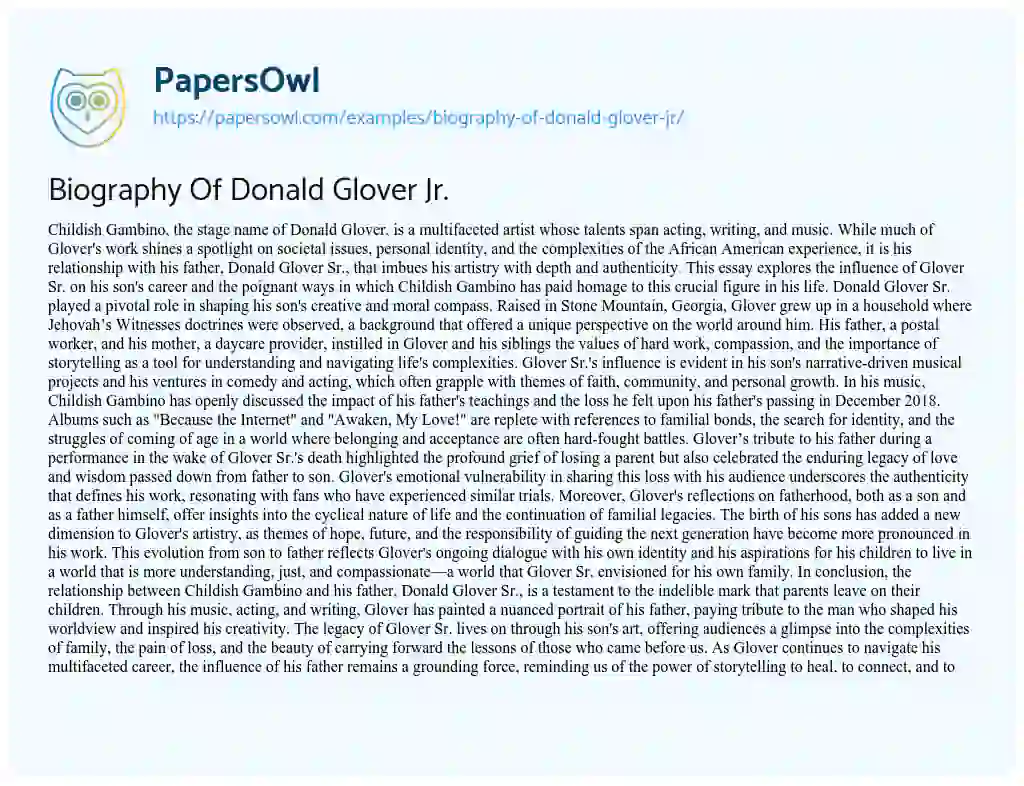 Essay on Biography of Donald Glover Jr.