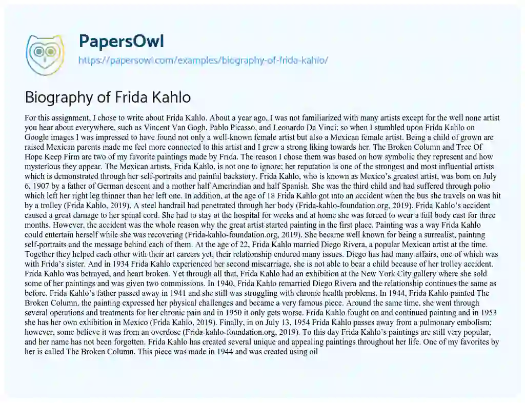 Essay on Biography of Frida Kahlo